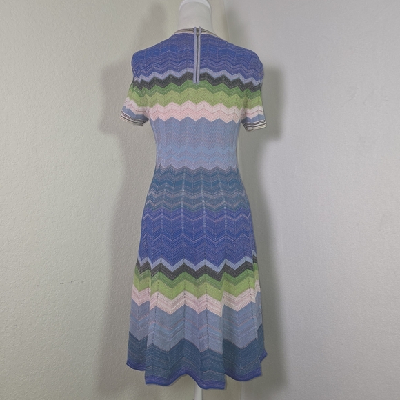 Milly Knit Chevron Zig Zag Midi Dress Multicolor Metallic – Size S - Picture 4 of 15